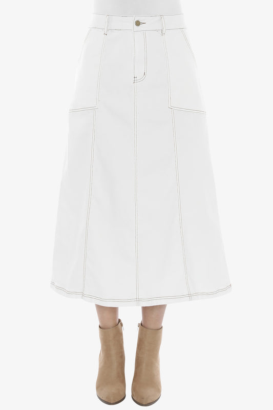 Denim Panel Skirt in Ecru