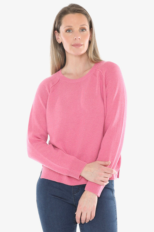 Detail Raglan Pullover in Pink Marle