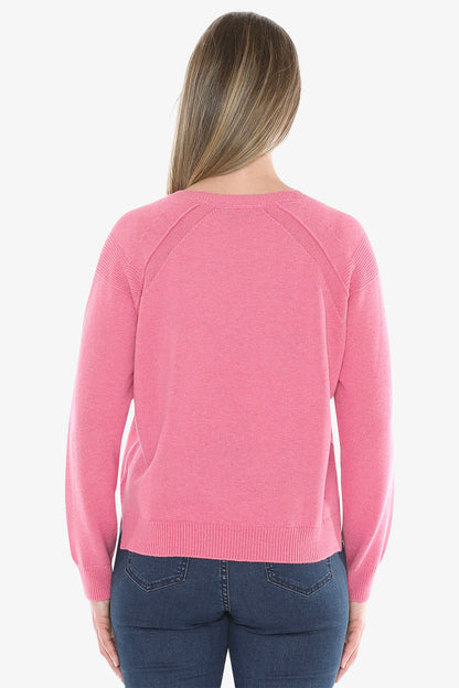 Detail Raglan Pullover in Pink Marle