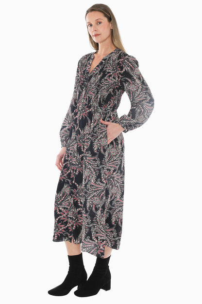 Ditsy Paisley Shirred Dress in Multi