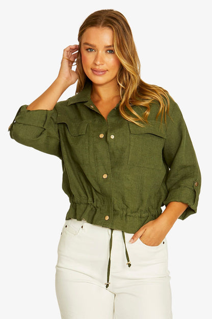 Womens Drawstring Jacket Green 616j4027a