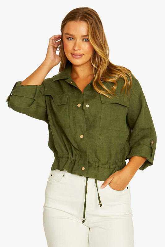 Womens Drawstring Jacket Green 616j4027a