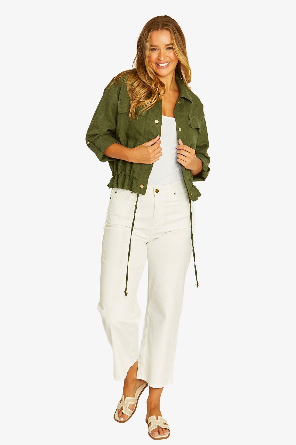 Womens Drawstring Jacket Green 616j4027a