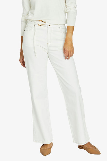 Womens Ecru Belted Jean White 606j7021a