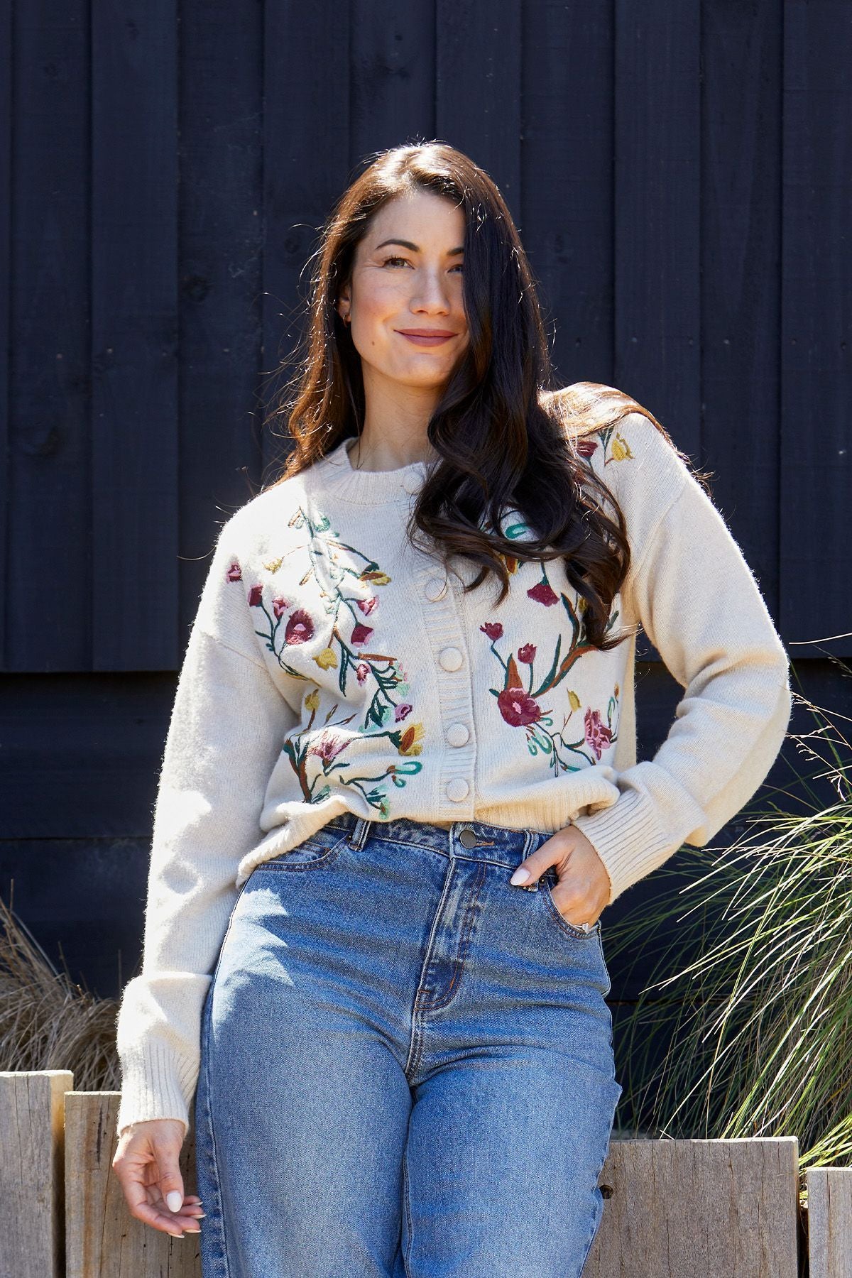 Womens Embroidered Cardigan Natural 60611084a