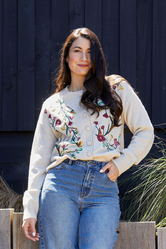 Womens Embroidered Cardigan Natural 60611084a