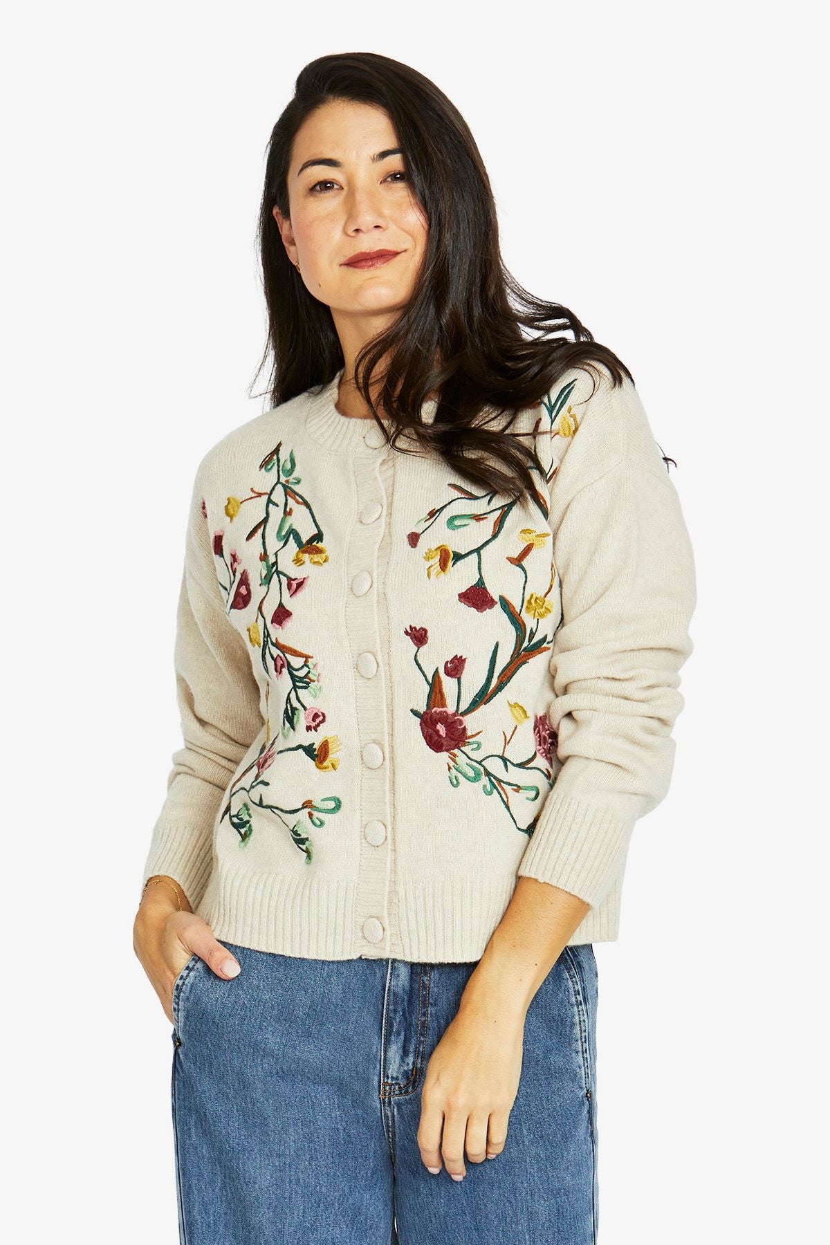 Womens Embroidered Cardigan Natural 60611084a