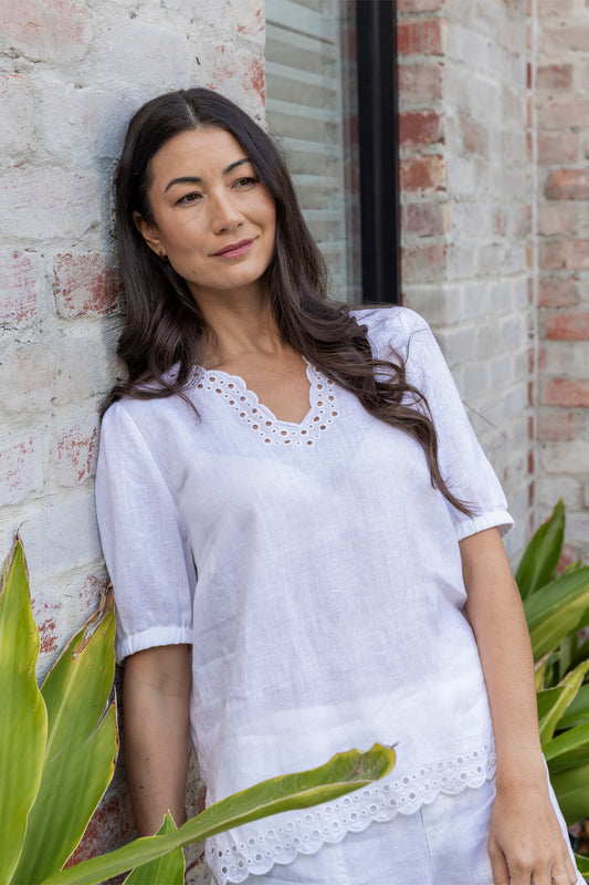 Womens Eyelet Detail Top White 596j3086a