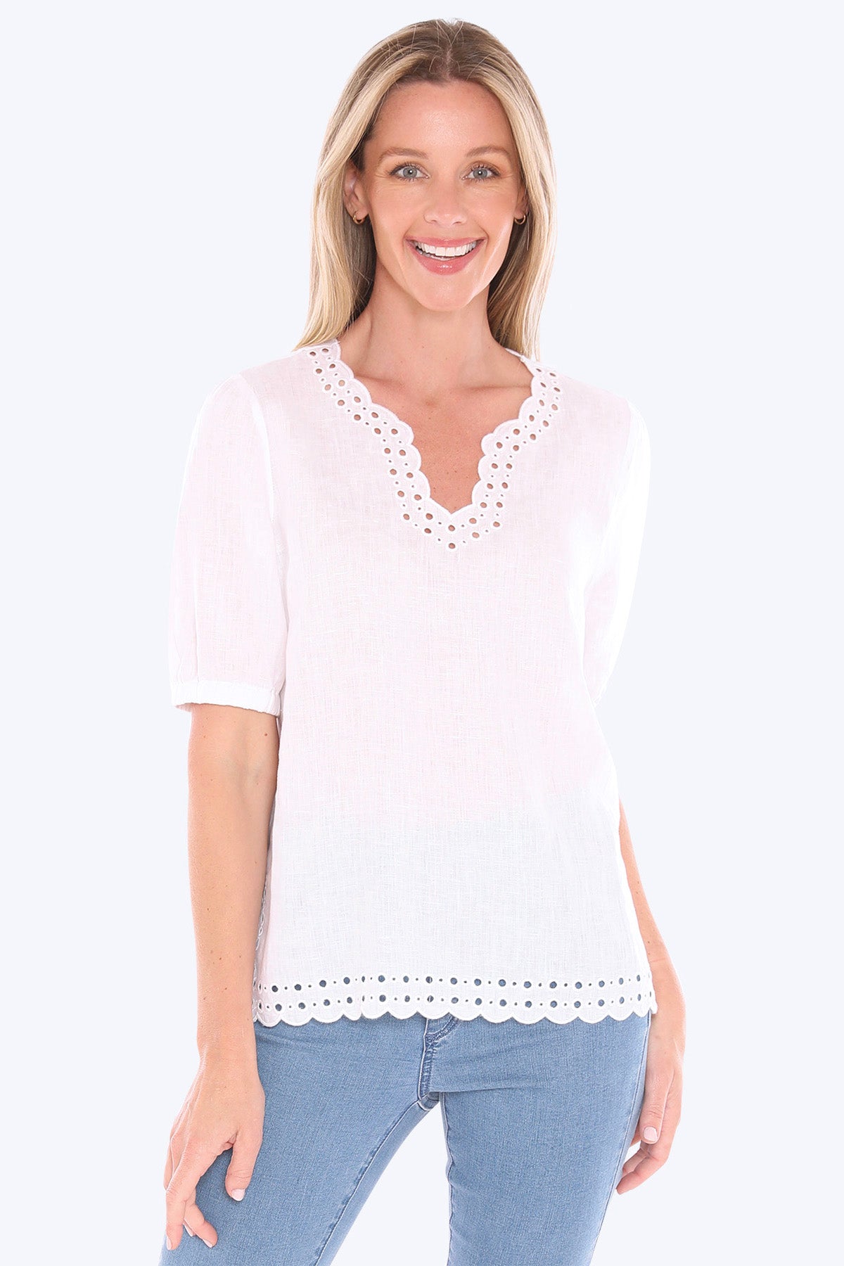 Womens Eyelet Detail Top White 596j3086a