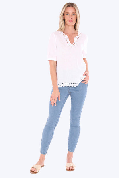 Womens Eyelet Detail Top White 596j3086a