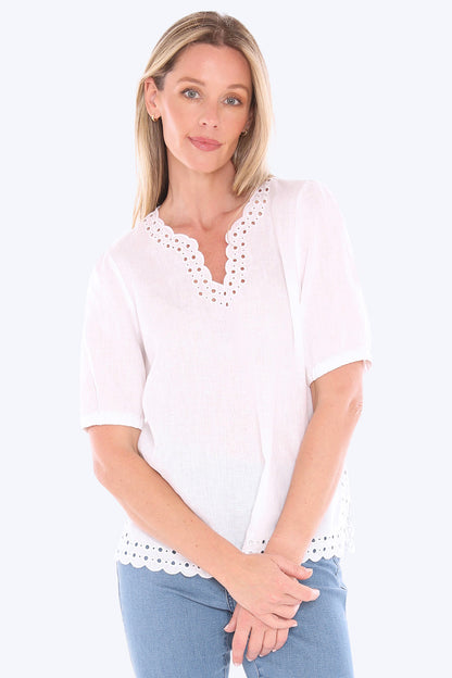 Womens Eyelet Detail Top White 596j3086a