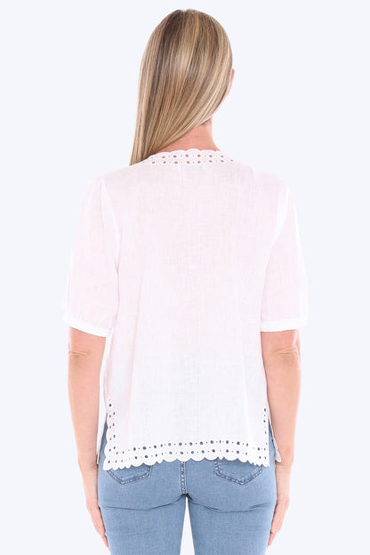 Womens Eyelet Detail Top White 596j3086a