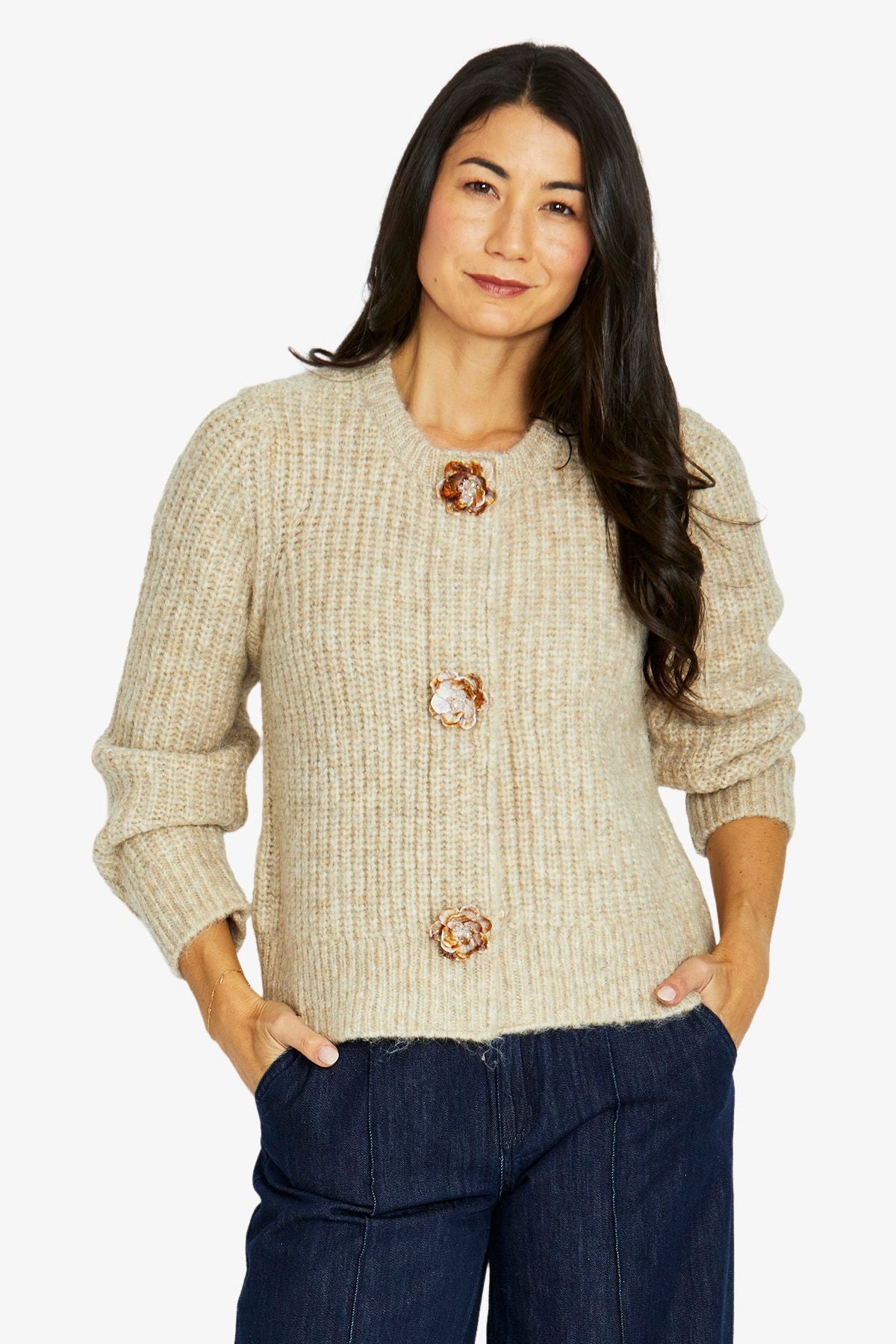 Womens Fancy Button Cardigan Beige 60611002a
