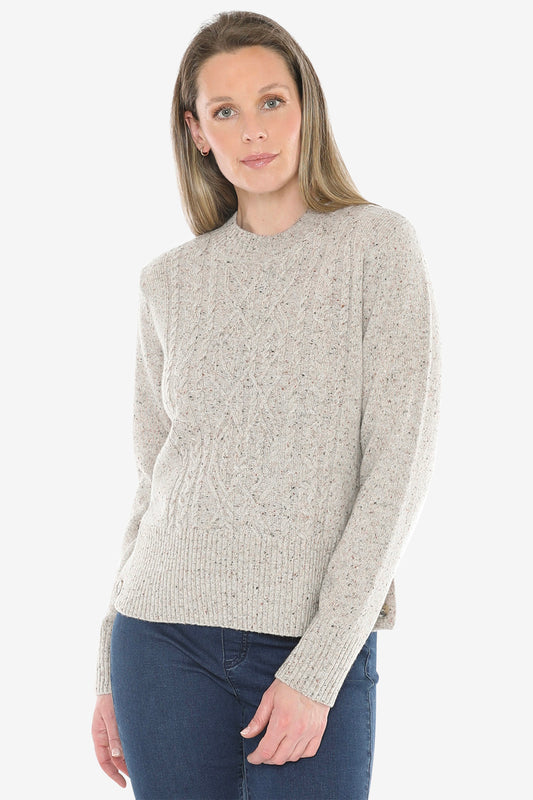 Fleck Side Button Pullover in Sand