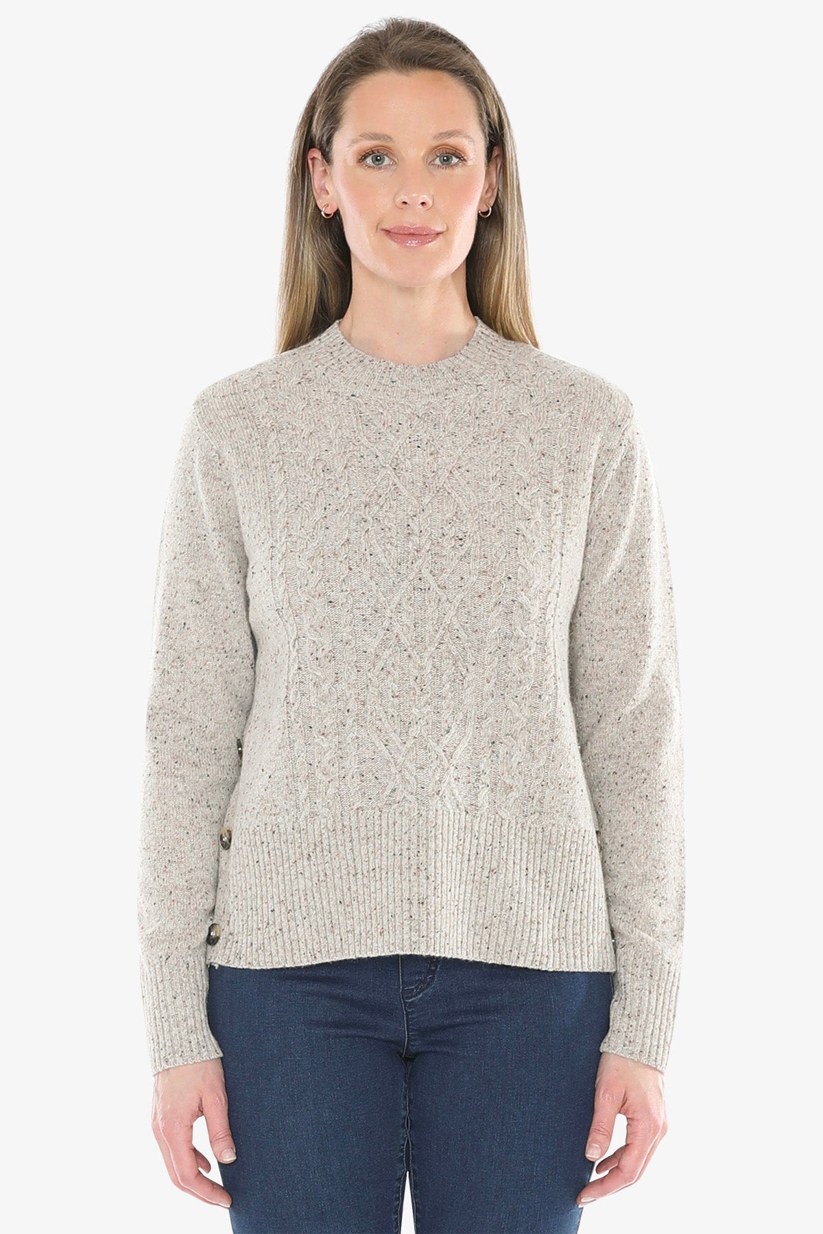 Fleck Side Button Pullover in Sand