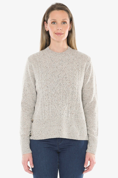 Fleck Side Button Pullover in Sand