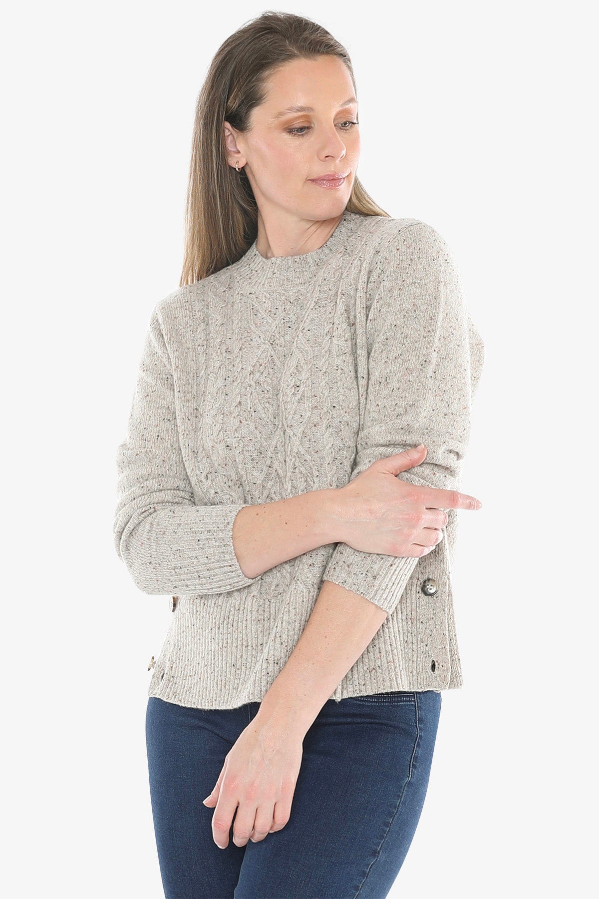 Fleck Side Button Pullover in Sand