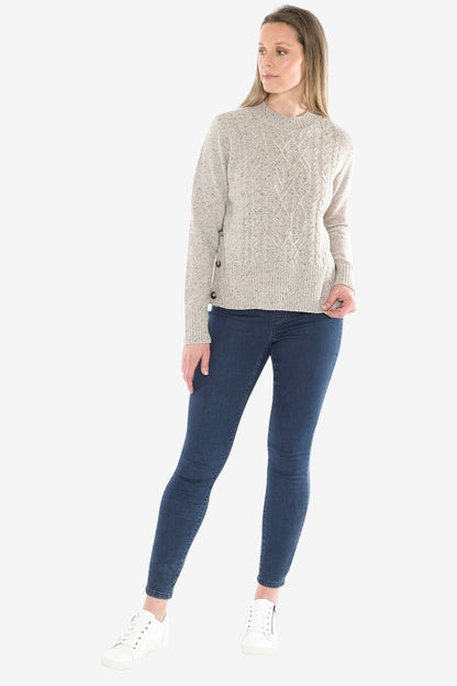 Fleck Side Button Pullover in Sand