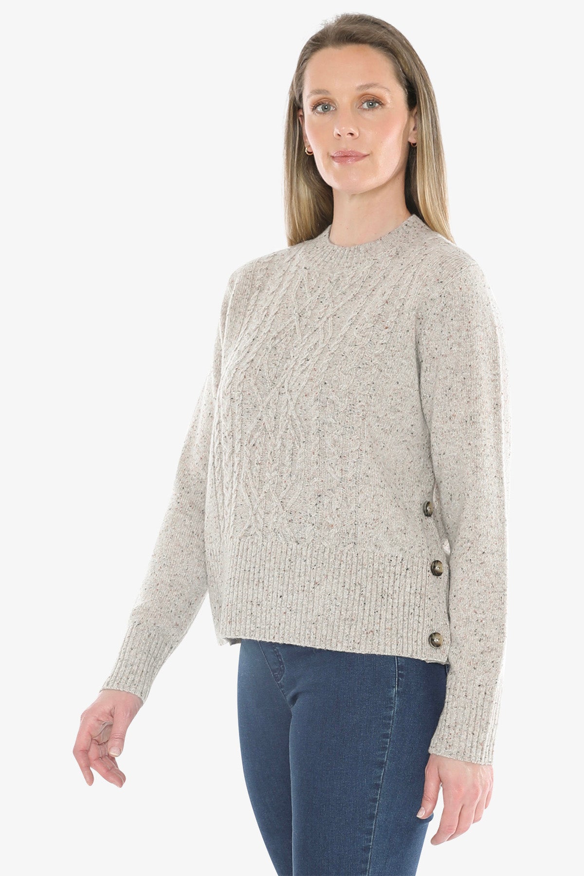 Fleck Side Button Pullover in Sand