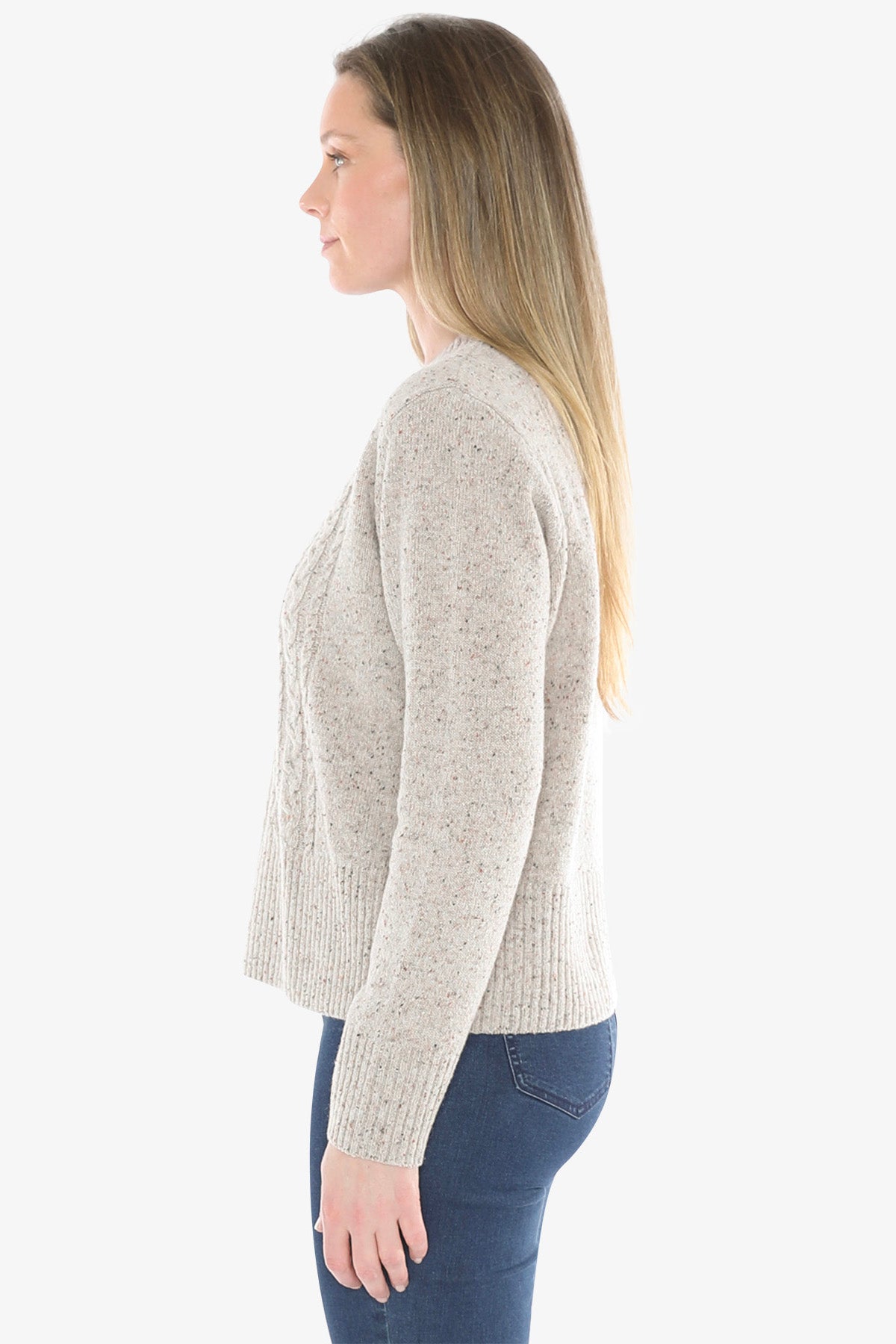 Fleck Side Button Pullover in Sand