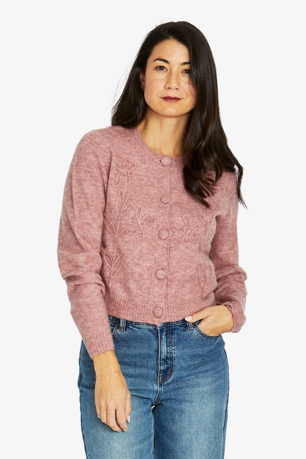 Womens Flower Stem Cardigan Pink 60611001a