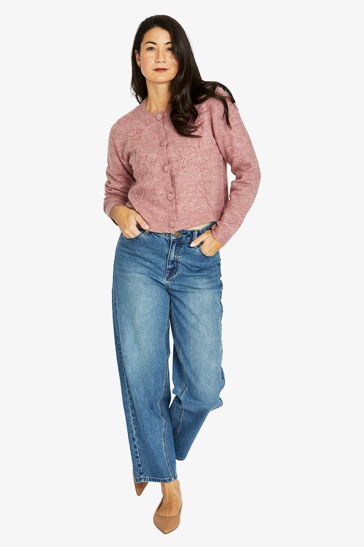 Womens Flower Stem Cardigan Pink 60611001a