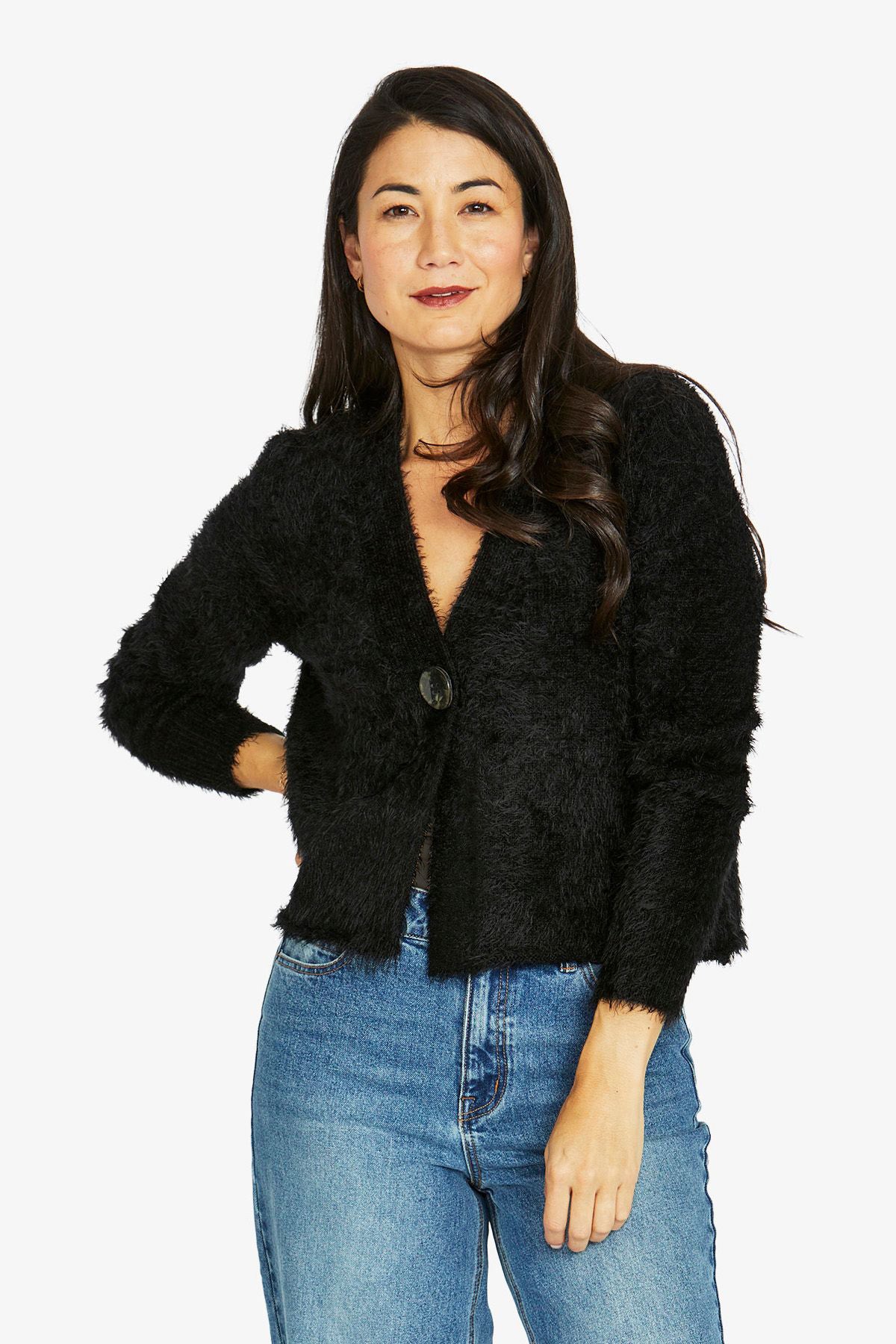 Womens Fluffy Ls Cardi Black 60611065a