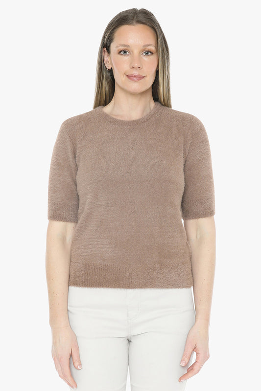 Fluffy Short Sleeve Top in Walnut
