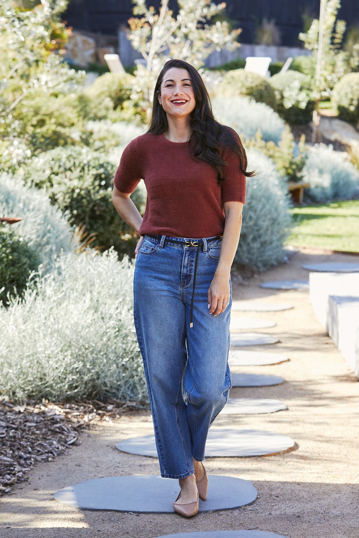 Womens Fluffy Ss Crew Knit Brown 60611064a