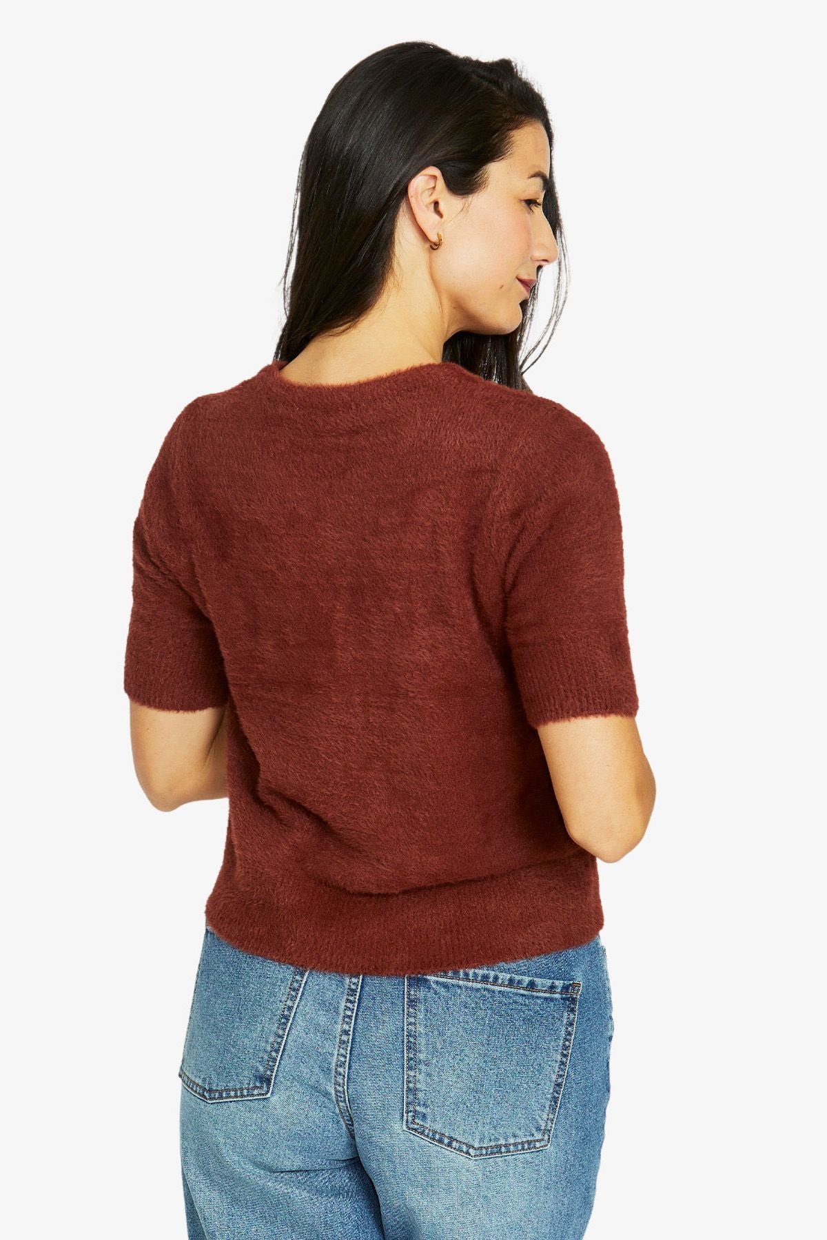 Womens Fluffy Ss Crew Knit Brown 60611064a