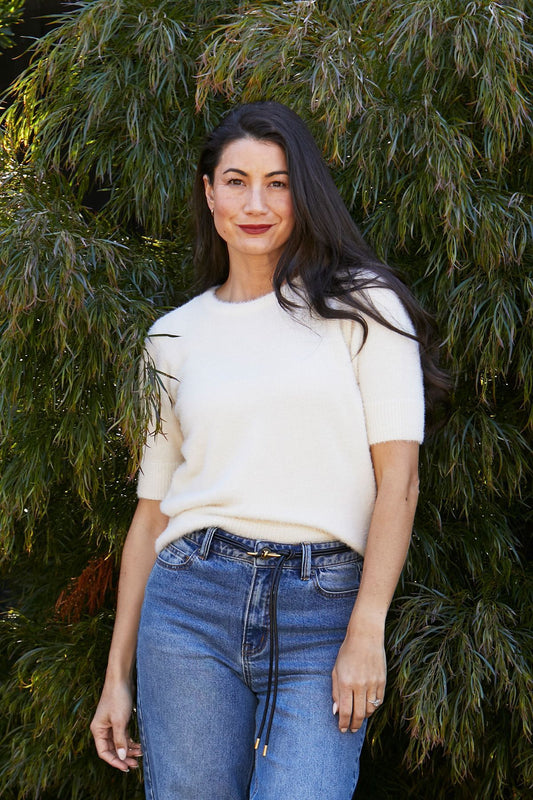 Womens Fluffy Ss Crew Knit White 60611064a