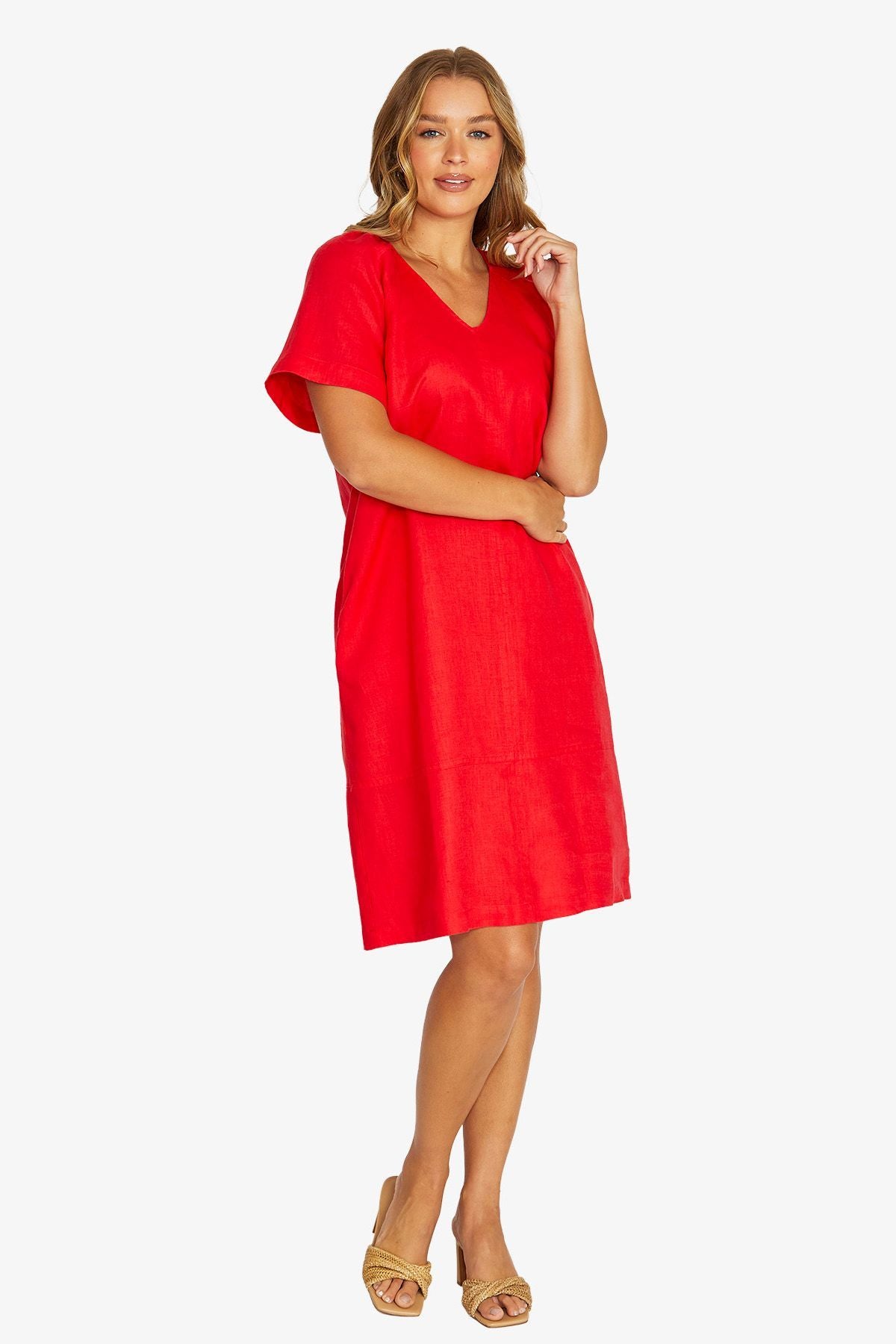 Womens Flutter Sleeve Dress Red 616j5108a