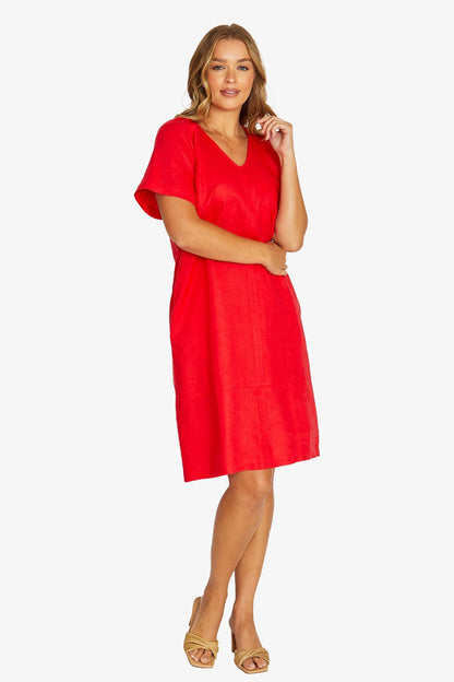 Womens Flutter Sleeve Dress Red 616j5108a
