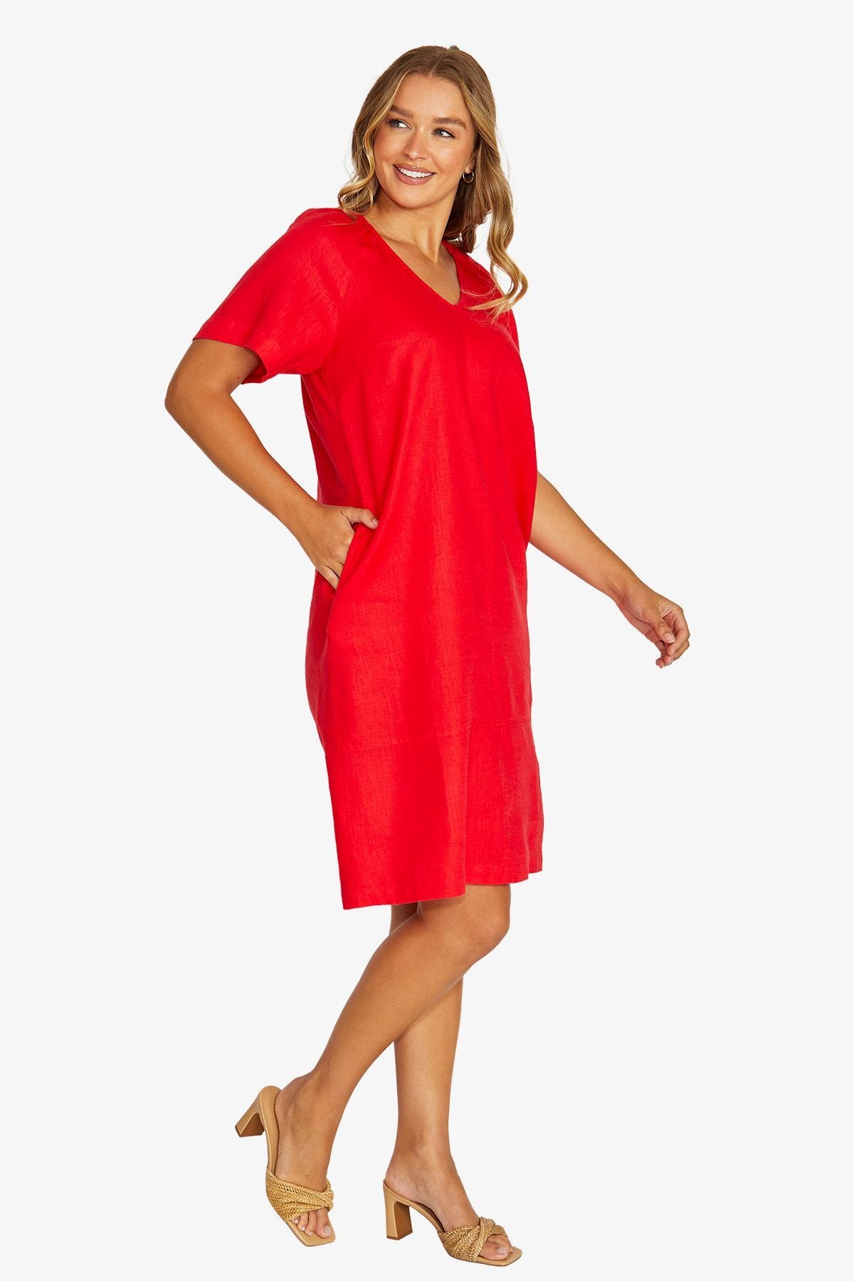 Womens Flutter Sleeve Dress Red 616j5108a