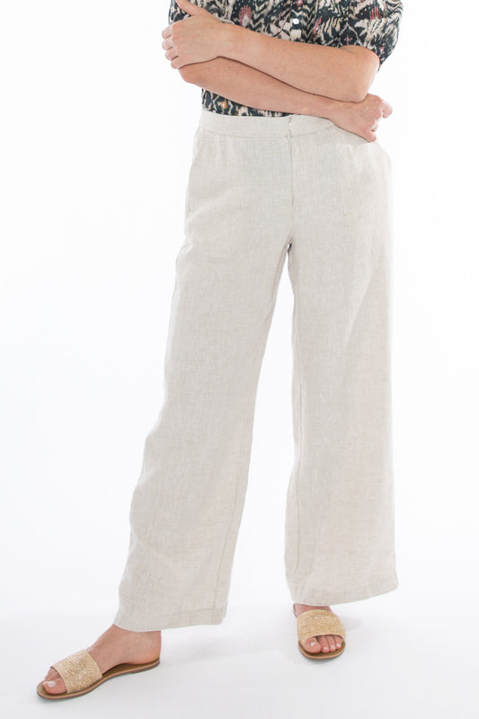 Women's Fly Front Linen Pant in Brown