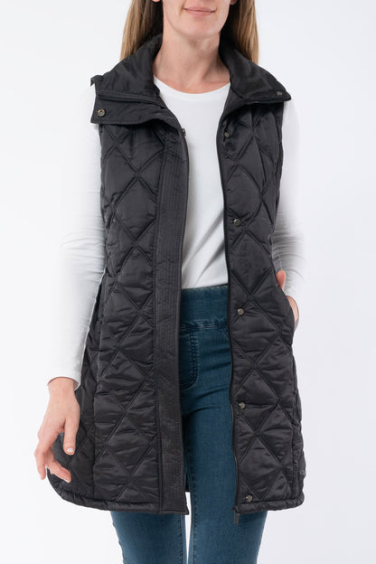 Women's Fur Trim Long Vest Black