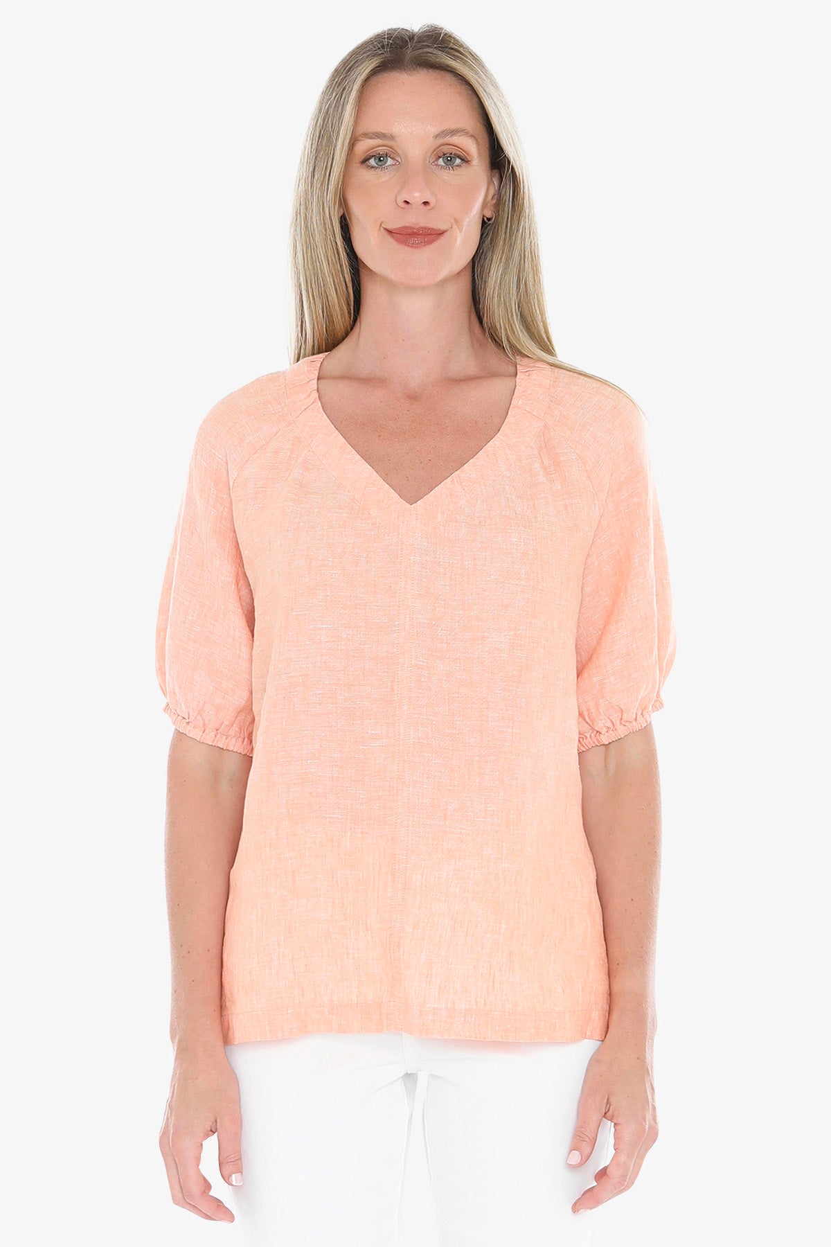 Womens Gather V Neck Top Orange 596j3002a