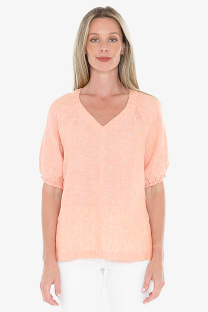 Womens Gather V Neck Top Orange 596j3002a
