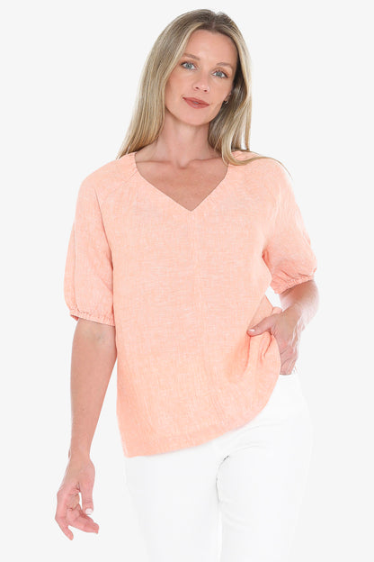 Womens Gather V Neck Top Orange 596j3002a