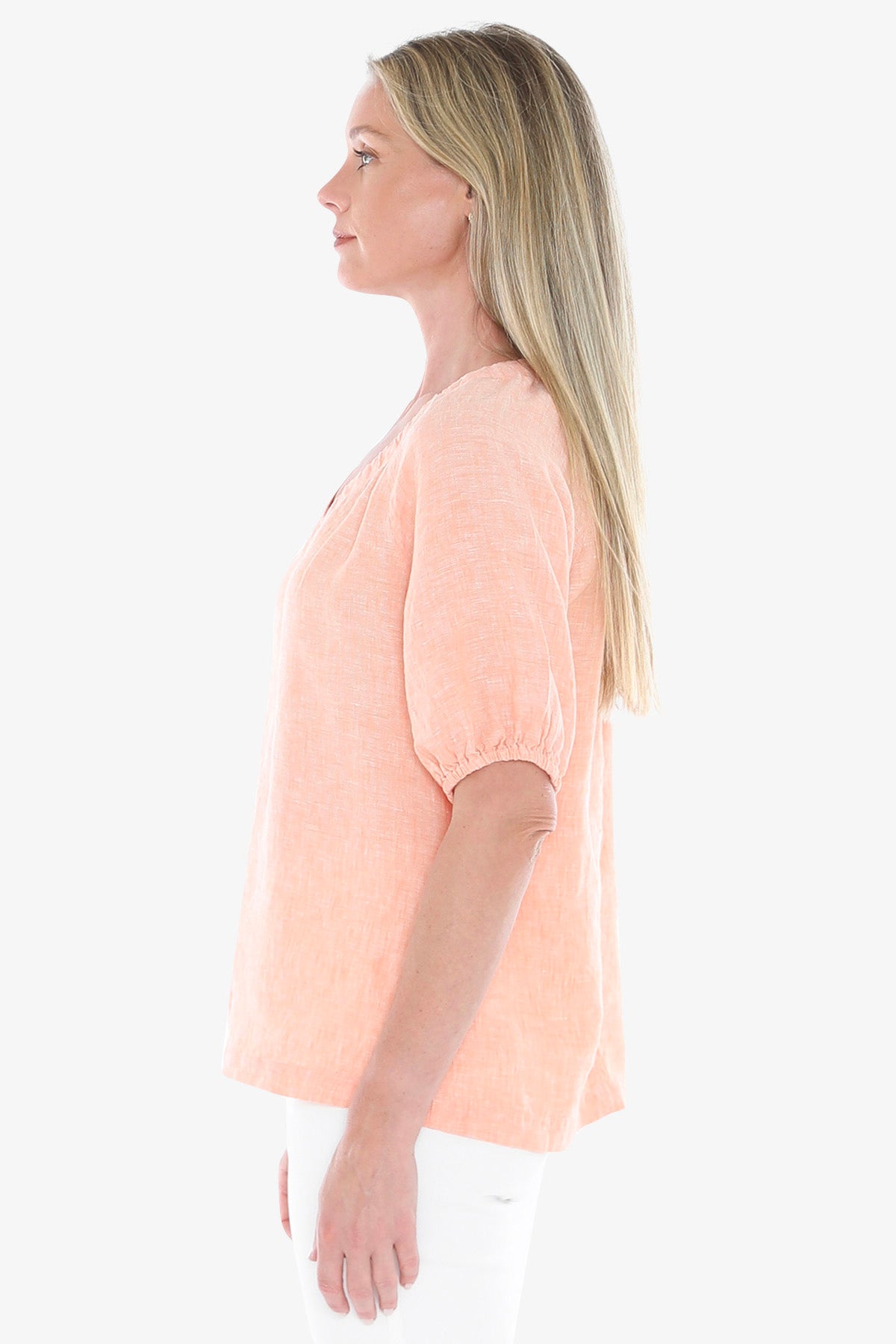 Womens Gather V Neck Top Orange 596j3002a