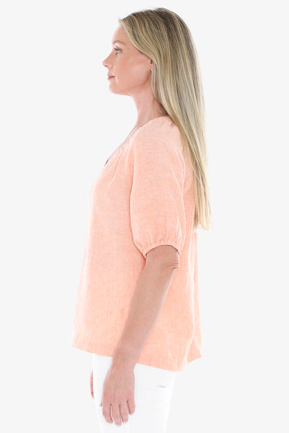 Womens Gather V Neck Top Orange 596j3002a