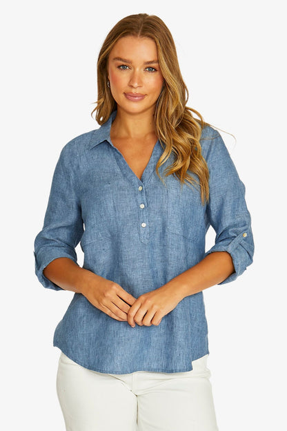 Womens Half Placket Shirt Blue 616j3091a