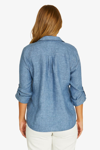 Womens Half Placket Shirt Blue 616j3091a
