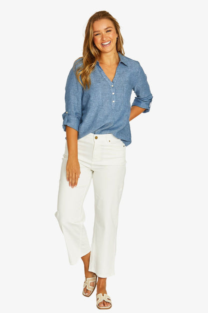 Womens Half Placket Shirt Blue 616j3091a