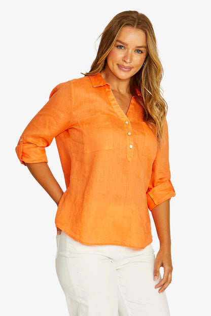 Womens Half Placket Shirt Orange 616j3091a