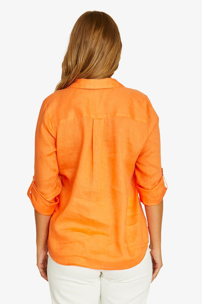 Womens Half Placket Shirt Orange 616j3091a