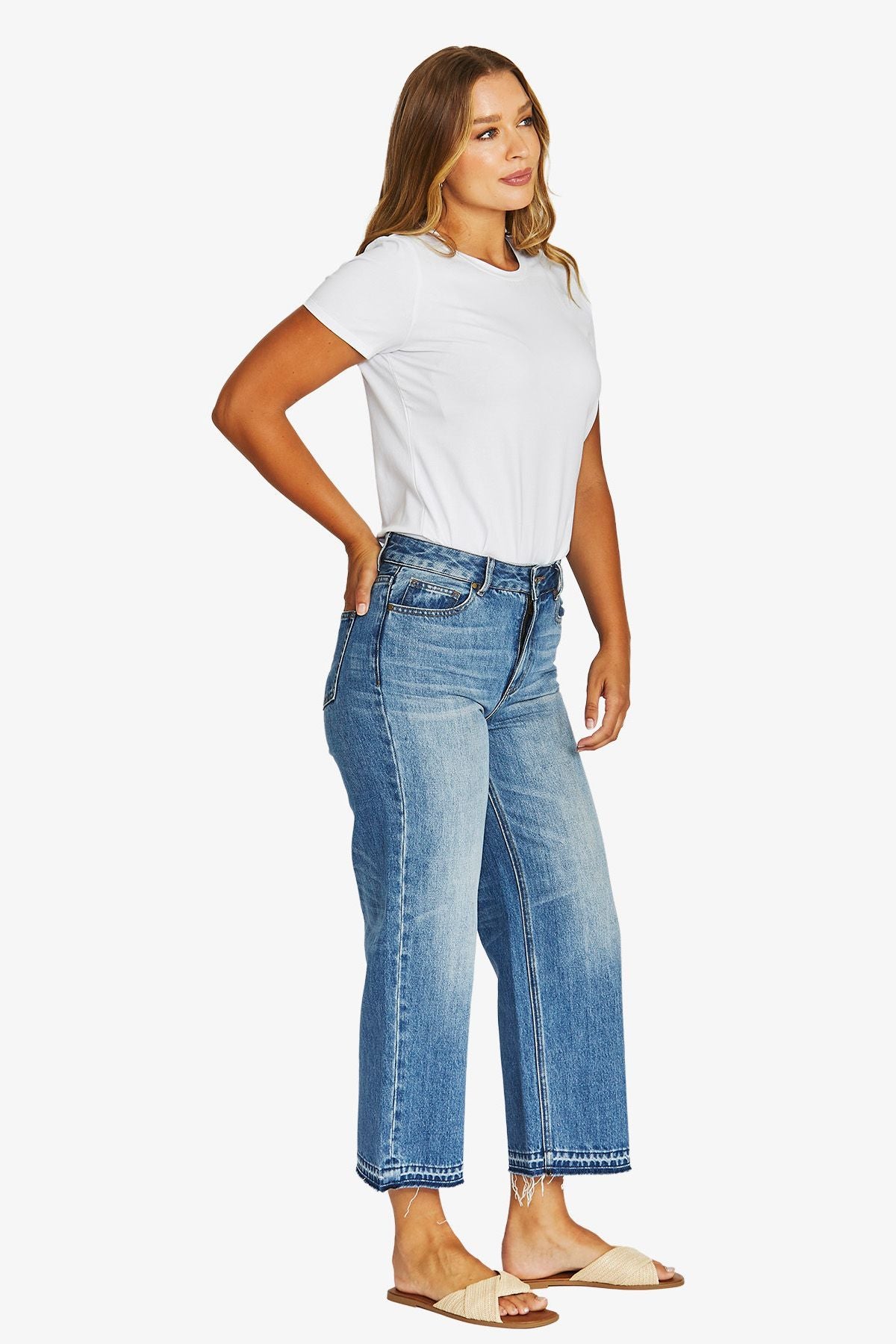 Womens Hem Detail Jean Blue 616j7045a