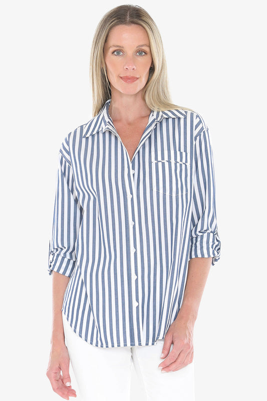 Womens Holiday Stripe Shirt Navy 596j3108a