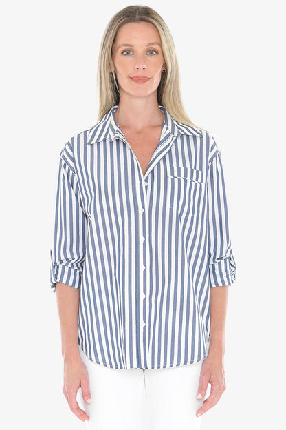 Womens Holiday Stripe Shirt Navy 596j3108a