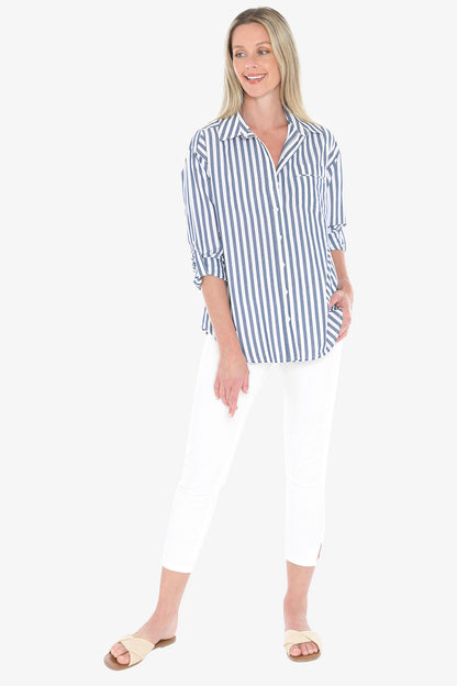 Womens Holiday Stripe Shirt Navy 596j3108a